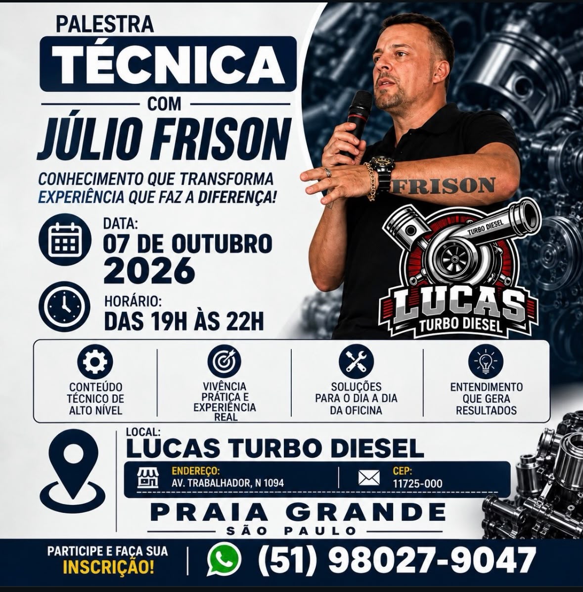 Flyer da Palestra Técnica com Júlio Frison